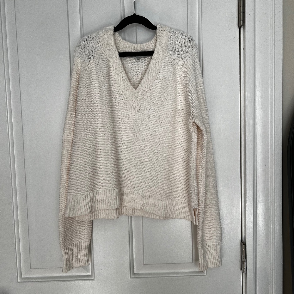 Madewell Arden Cream V-neck Knit Sweater | size: XS
